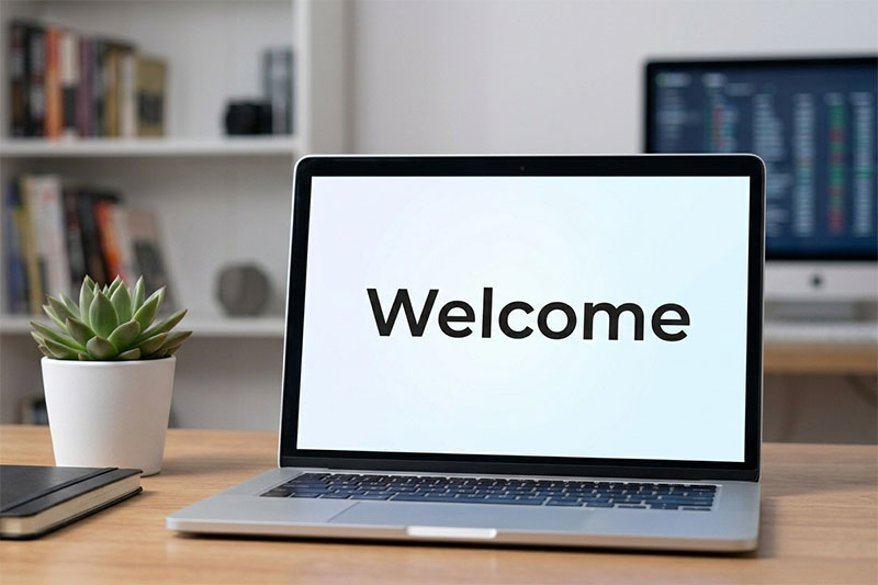 Image of a laptop with a Welcome screen