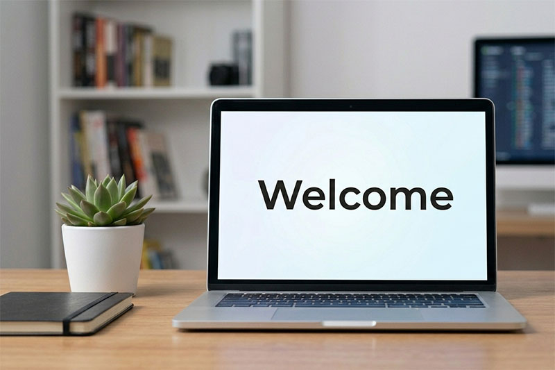 Image of a laptop with a Welcome screen