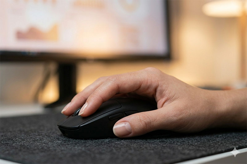Image showing a hand moving a mouse in front of a computer monitor