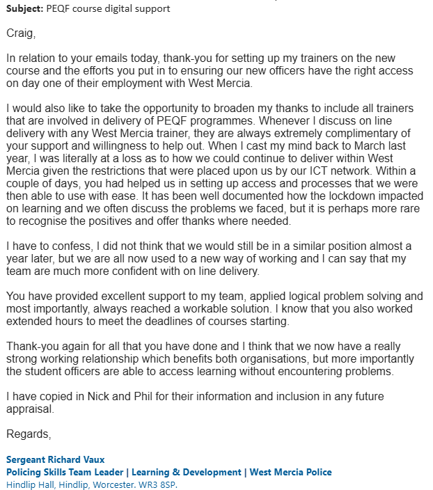 Email from West Mercia Police